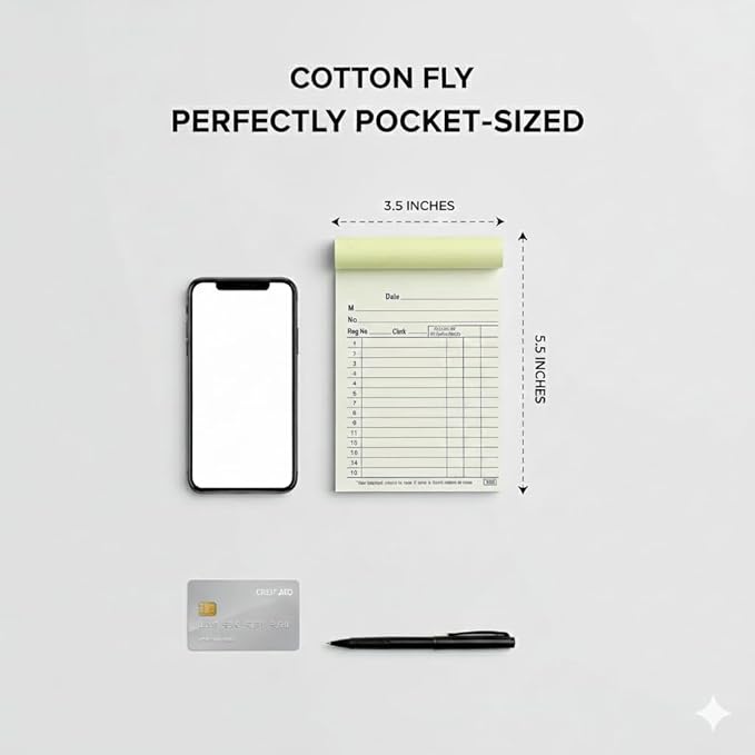 Cotton Fly Sales Order Receipt Book (10-Pack) | 3.5" x 5.5" Small Carbonless 2-Part (White/Yellow) Business Invoice Form for Delivery, Contractors & Small Retail