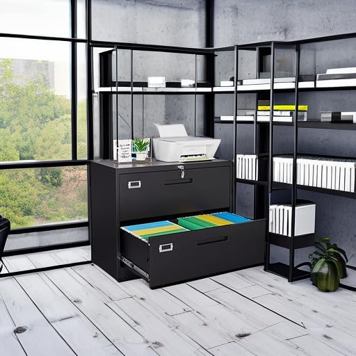 Fesbos Lateral File Cabinet with Lock, 2 Drawer Large Metal Filing Cabinet,Home Office Lockable Storage Cabinet for Hanging Files Letter/Legal/F4/A4 Size-Assembly Required