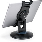 Premium 360° Rotating Tablet Stand for Desk – Adjustable Tablet Holder for 7.9” to 13” Devices, Swivel Weighted Base, Sturdy Black Metal iPad Stand for Office, Home, and Retail Display