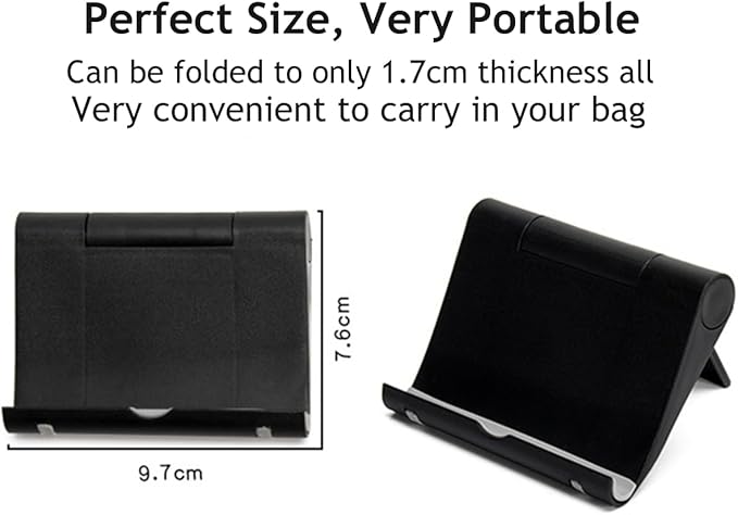JUSDIQIR Cell Phone Stand for Desk Foldable Cell Phone Holder Desk Tablet Holder Mobile Phone Dock, Multi-Angle Universal Adjustable Tablet Dock (Black)