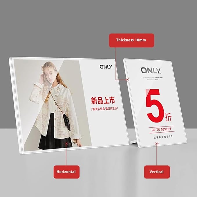 ECKEK Acrylic Sign Holder A3/A4/A5 Menu Displays L Shape Sign Stand Table Top Sign Stand (Vertical A4 210×297mm/8.27×11.69 inches)