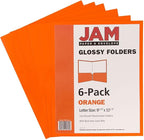 JAM PAPER Laminated Two Pocket Glossy School Folders - Letter Size - High Gloss Orange - 6/Pack