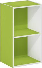 Furinno PASIR Book Shelf, 2-Tier Modern Bookshelf, Open Shelves Bookcase 9 x 12 x 21, for Living Room, Bedroom, Home Office, Green/White