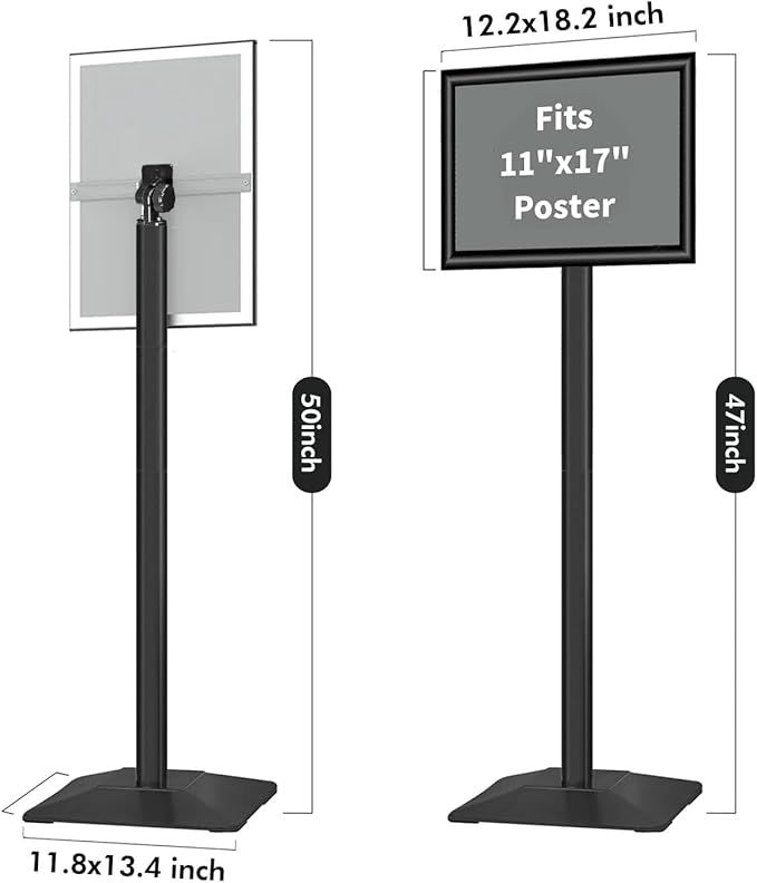 INNOVSIGN 3Packs Heavy Duty Adjustable Pedestal Poster Sign Stand, 11x17 Aluminum Open Floor Standing Sign Holder for Vertical and Horizontal View Display, Black