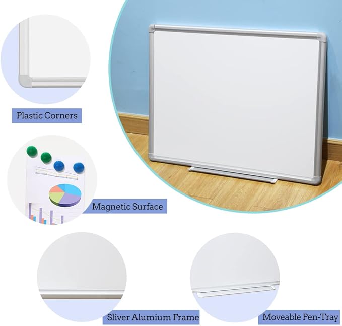 DEVELOP Large Magnetic Dry Erase White Board 60 x 36 Inches, Wall-Mounted 5' x 3' Whiteboard for Home Office School, Silver Aluminium Frame with Detachable Marker Tray, 4 Markers 1 Eraser 4 Magnets