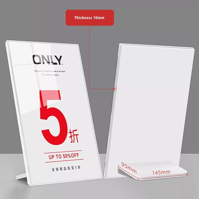 ECKEK Acrylic Sign Holder A3/A4/A5 Menu Displays L Shape Sign Stand Table Top Sign Stand (Horizontal A5 210×148mm/ 8.27×5.83 inches)