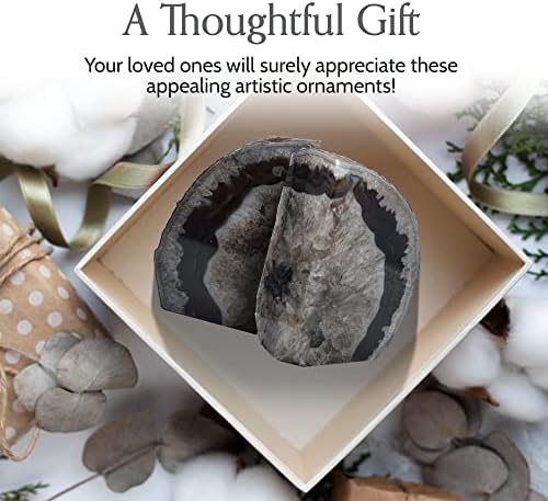 Nature's Decorations Black Agate Bookends – A+ Grade Geode Heavy Duty Decorative Stone Crystal Book Ends for Shelves & Bookcases, Natural Polished Bookshelf Decor, 1 Pair 2-3Lbs