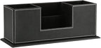 KINGFOM Office Supplies Desk Organizer PU Leather Storage Box 4 Divided Compartments for Pen Business Card Remote Control Mobile Phone Cosmetics Collection Holder (Black)