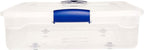 HOMZ 2-Pack Under Bed Storage, Clear Plastic Containers with Lids, 60 Quart, Blue Latch - Stackable Underbed Organizer Bins for Shoes, Bags, Clothes, and Towels