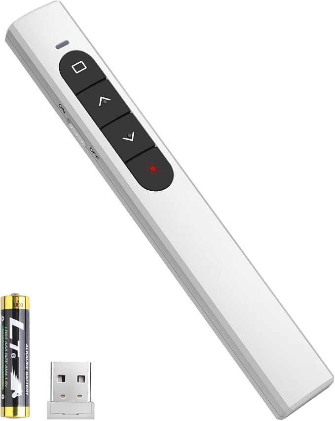 Presentation Clicker Wireless Presenter Remote with Hyperlink & Volume Remote Clicker for PowerPoint Office Classroom Presentation Remote Control Pointer Slide Advancer (Battery Included)
