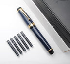 xixixiaozhu Metal Big Fountain Pen Set Medium Nib 0.7mm, Includes Ink Refill Converter, 5 Ink Cartridges & Gift Box (Medium Nib 0.7mm, Dark Blue)