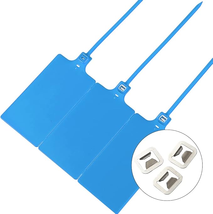200Pcs Plastic Seals Shipping Label Tags, Writable Marker Big Sign Tie for Logistics, 255mm Total Length Self Locking Inventory Waterproof Tag Fastener (Blue)