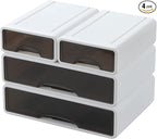 OSteed White Desktop Drawers for Paper, Stackable Office Storage Drawers for Desk, Craft Organizer and Storage Bins, 4 Mixed Storage Container with Plastic Drawers for Office Supplies Desk accessories