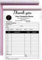 Custom Carbonless Sales Invoice Form Books for Small Business, Personalized NCR 2-Part Receipt Book with Carbon Copies, Cover Add Company Name, Address and Number Printed