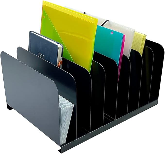 Huron Desktop File Binder Organizer Storage Vertical 8 Slot, Black Commercial Grade Steel