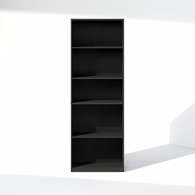 Furinno GEHRY DVD Shelf, 5-Tier CD Rack, Media Shelf with Adjustable Shelves, DVD Storage Cabinets for CD Blueray Game Disc, Easy Assembly, for Living Room, Home Office, Blackwood