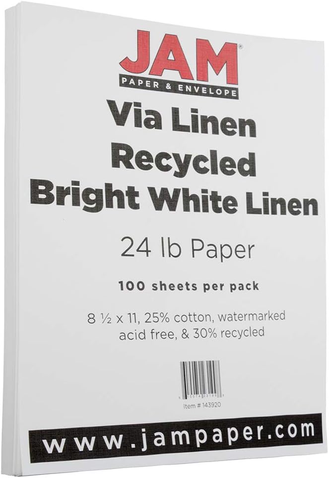 JAM PAPER Strathmore 24lb Paper - 90 gsm - 8.5 x 11 - Bright White Linen - 500 Sheets/Ream