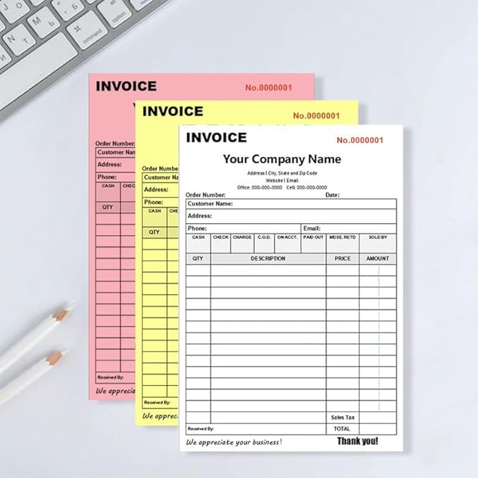 Personalized Invoice Book Custom 2 Part/3 Part Receipt Book Quote Estimate Order Forms Carbonless Form with Your Company Name Logo Address,2-10 Books (Style 7)