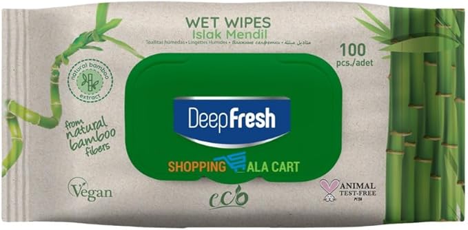 Shopping Ala Cart DeepFresh All-Purpose Surface Cleaning Wipes — 24-Pack Case (2,400 Total Wipes) — Bamboo Fiber, Durable & Lint-Free, Bleach-Free, Pop-Top Lid, Vegan