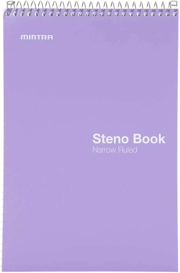 Mintra Office Steno Books - (Pastel 8PK - Lavender, Sage, Salmon, Spring Pink) - Poly Cover, Narrow Ruled Paper, 6" x 9", 100 sheets for Writing Notes for school, office, 6x9 steno notepad, top bound spiral (8 PACK)