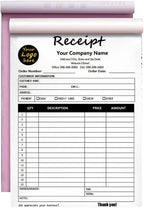 Custom Carbonless Sales Invoice Form Books for Small Business, Personalized NCR 2-Part Receipt Book with Carbon Copies, Cover Add Company Name, Address and Number Printed