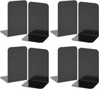 VFINE Bookends 4 Pairs, Black Metal Book Ends, Bookends for Shelves, Book Stopper for Heavy Books, Book Dividers for Home Office School Supplies