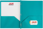 JAM PAPER Plastic Color Pop Folders - 2 Pocket Durable Folders with Metal Prongs Fastener Clasps - Teal Blue - 3/Pack