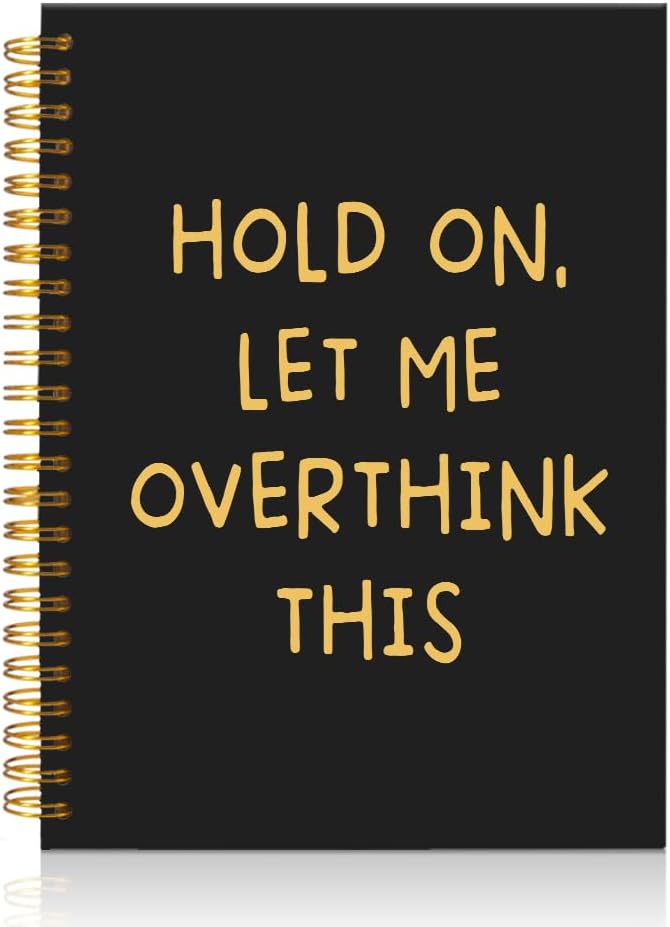 Mhfpl Hold On Let Me Overthink This Black Golden Spiral Blank Notebook, Funny Saying Sarcastic Gifts for Employee, Work Gag Gifts for Staff, Office Gifts for Colleague, Thank You Gifts for Teammate