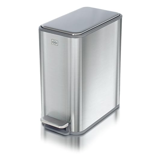Clorox Slim Trash Can - 2.6 Gallon (10 Liter) Small Metal Trash Can with Soft Close Lid, Step Pedal, Removable Bucket - Stainless Steel Waste Bin for Narrow Spaces, Bathroom, and Office