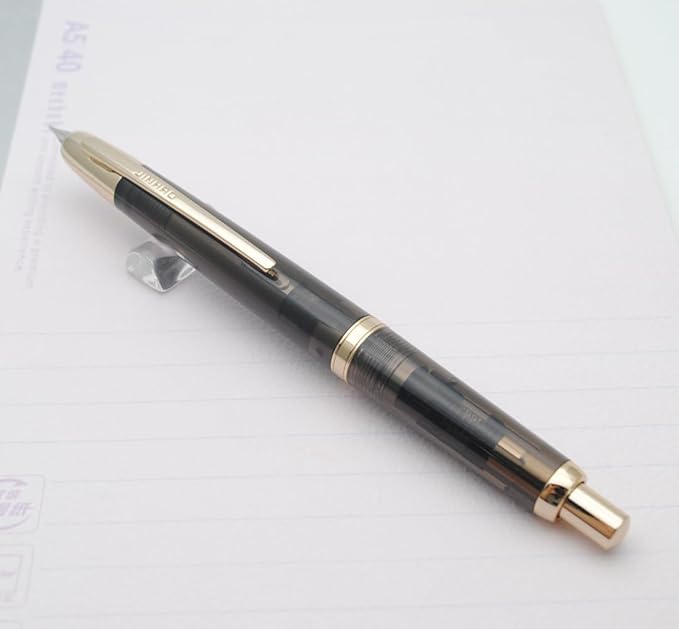 JINHAO 20 Press Fountain Pen, Retractable Capless Resin Pen with Ink Converter (F Nib 0.5mm, Transparent Black - Gold Clip)