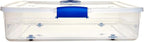 HOMZ 2-Pack Under Bed Storage, Clear Plastic Containers with Lids, 56 Quart, Blue Latch - Stackable Underbed Organizer Bins for Shoes, Bags, Clothes, and Towels