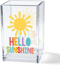 Vgrti Hello Sunshine Acrylic Cosmetic Pencil Pen Holder Cup, Inspirational Sunshine Desk Organizer Accessories for Home Office Decor, Motivational Appreciation Gifts for Coworker Teacher Secretary