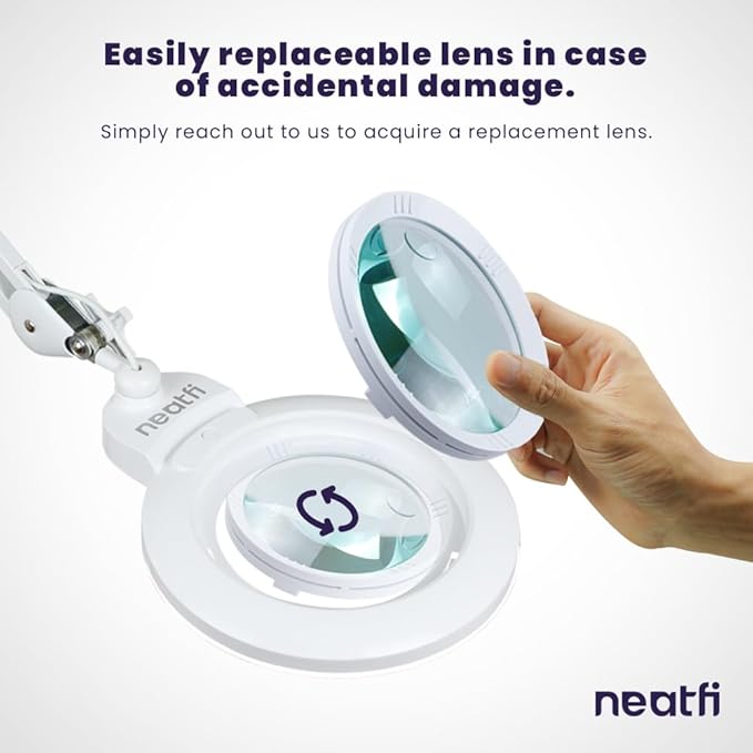 Neatfi XL Bifocal LED Magnifying Lamp, 7-Inch Acrylic Lens, 5D/20D Magnification, Hands-Free, Dimmable, 168 SMD LED, Adjustable Arm for Crafts, Reading, Close Work (White, CCT with Clamp)