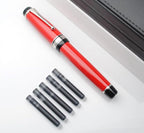 xixixiaozhu Metal Big Fountain Pen Set Medium Nib 0.7mm, Includes Ink Refill Converter, 5 Ink Cartridges & Gift Box (Medium Nib 0.7mm, Red with Silvery Clip)