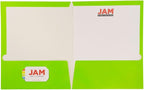 JAM PAPER Laminated Two Pocket Glossy School Folders - Letter Size - High Gloss Lime Green - Bulk 25/Pack