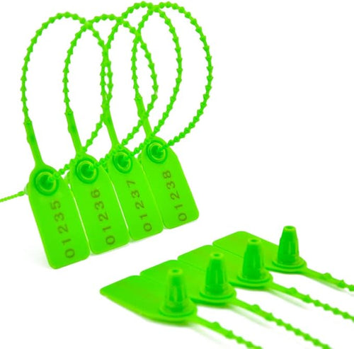 1000Pcs Plastic Tamper Shipping Seals Pull-Tite Security Seal Signage Numbered Fire Extinguisher Tags Zip Ties Labels Disposable Self Locking for Logistics, Luggage,Transport (Green, 1000pcs)