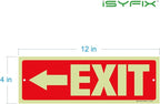 iSYFIX Exit Signs with Directional Left Arrow - 2 Pack 12x4 Inch Glow in the Dark for Business, School, Office, Warehouse - Durable 40 Mil Polystyrene, UV Laminated, Waterproof, Scratch & Fade Resistant