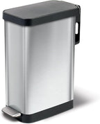 Glad Slim Trash Can with Clorox Odor Protection - Narrow Kitchen Garbage Bin with Soft Close Lid, Step On Foot Pedal and Waste Bag Roll Holder, Stainless Steel, 45 Liter
