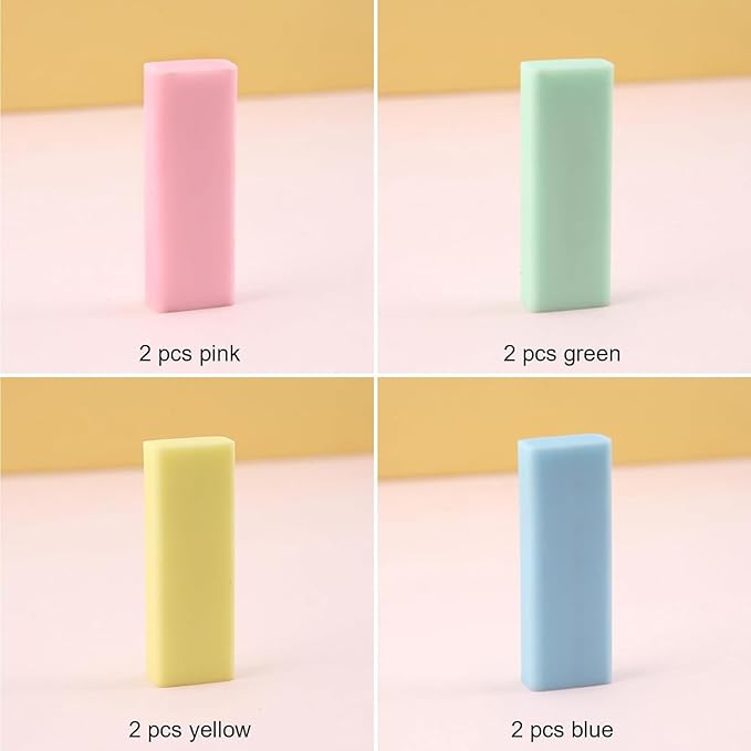 BetterJonny Sliding Retractable Eraser, 4 Color Push Pull Erasers and 8 Refills, Animal Erasers for Pencils Drawing(C)