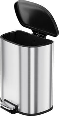 50L / 13.2 Gallon D-Shaped Stainless Steel Step Trash Can, Soft-Close Lid, Removable Inner Bin, Fingerprint Resistant, Space-Saving Garbage Bin for Kitchen, Bathroom, Outdoor, Home Office, Compost