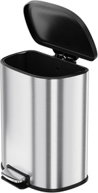 50L / 13.2 Gallon D-Shaped Stainless Steel Step Trash Can, Soft-Close Lid, Removable Inner Bin, Fingerprint Resistant, Space-Saving Garbage Bin for Kitchen, Bathroom, Outdoor, Home Office, Compost