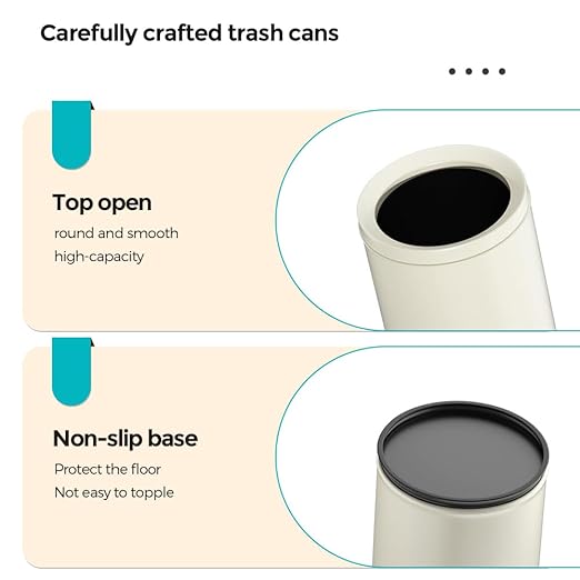 YOJIA 2.4 Gallon Bathroom Small Trash Can, Open Top Waste Basket, White Decorative Garbage Can, for Near Desk Bathroom Bedroom Hotel Office Cafe Kitchen Hallway(White 9L)