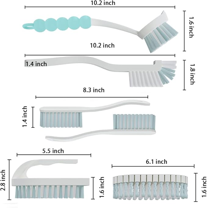 CN1ST 6 PCS Cleaning Brush, Scrub Brush Set for Kitchen and Bathroom Household Use with Various Brushes for Cleaning Dishes, Tiles, Corners and Floors Sky Blue