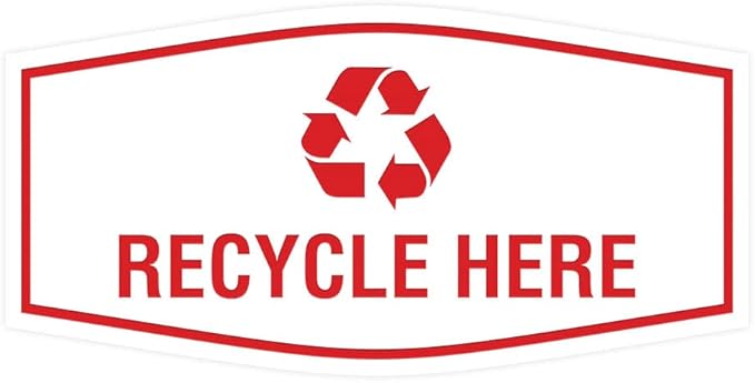 Fancy Recycle Here Sign (White/Red) - Large
