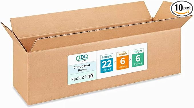 Long Moving & Shipping Boxes 22x6x6 inches (10-Pack) - Extra Strength 200 lb vs Regular - Corrugated Packing Boxes for USPS/UPS/FEDEX - Cardboard Moving Box - Long Box by IDL Packaging