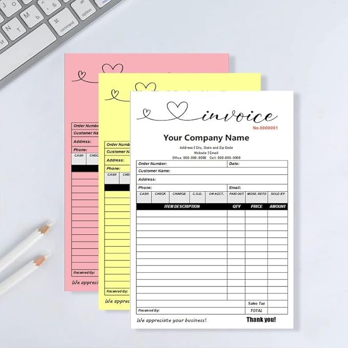 Personalized Invoice Book Custom 2 Part/3 Part Receipt Book Quote Estimate Order Forms Carbonless Form with Your Company Name Logo Address,2-10 Books (Style 18)