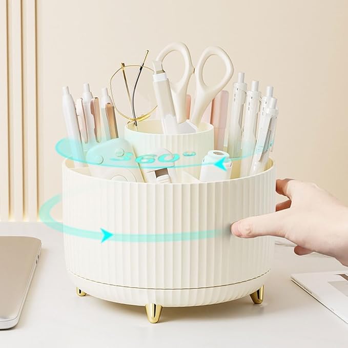 Gawsey Desk Organizers and Accessories Set with 360-Degree Rotating Pen Holder, Acrylic Stapler, Tape Holder, Staple Remover, Binder/Paper Clips Kit, Scissor and 1 Box of Staples