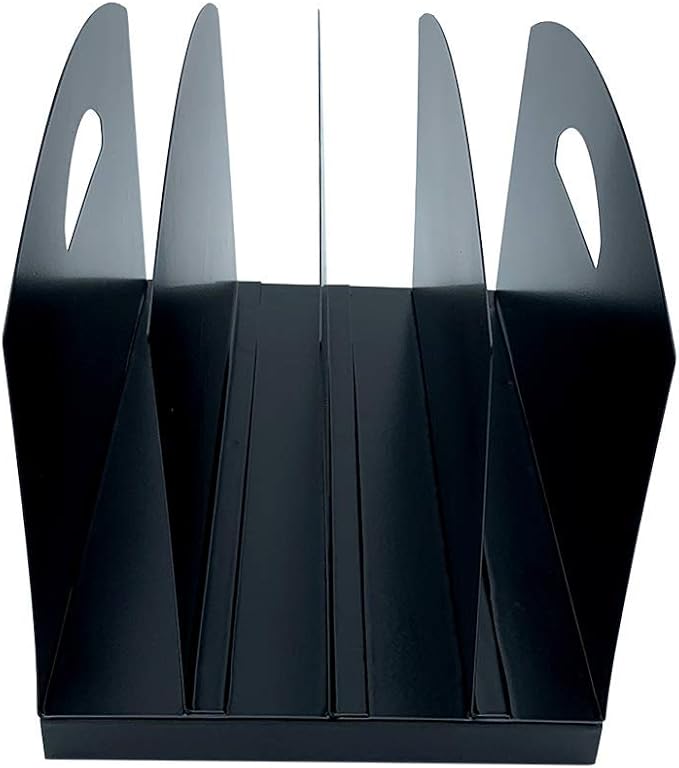 Huron Desktop File Organizer Vertical 4 Slot w/Handles, Black Steel