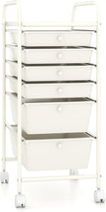 RELAX4LIFE 6-Drawer Rolling Storage Cart - Classroom Organization on Wheels w/Removable Plastic Drawers, Mobile Art Craft Cart for School Paper Home Office, Utility Cart with Drawers (White)