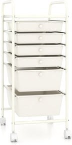 RELAX4LIFE 6-Drawer Rolling Storage Cart - Classroom Organization on Wheels w/Removable Plastic Drawers, Mobile Art Craft Cart for School Paper Home Office, Utility Cart with Drawers (White)